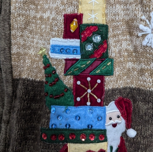 Vintage 90s Beaded Santa Ugly Christmas Cardigan Sweater‎ Teacher Retro - Picture 6 of 15